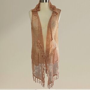 POL Metallic Peach Hooded Crochet Top